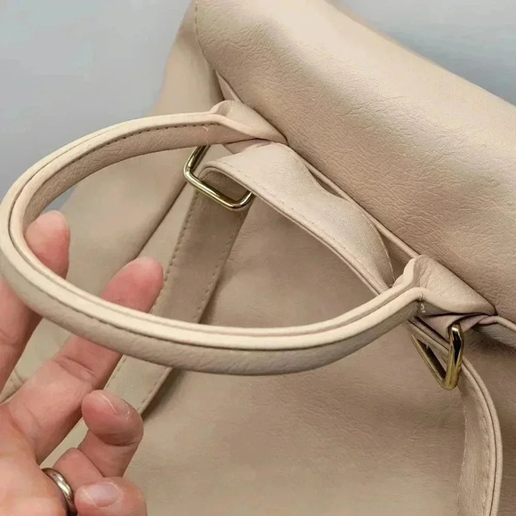 RAMPAGE Vegan Taupe PVC Gold Zipper Accents Backpack Purse Bag Beige Color - Picture 10 of 14